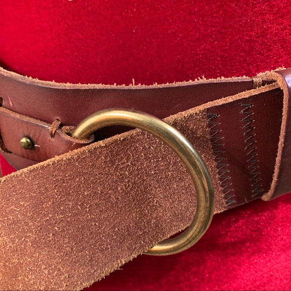 Leather Belt with Brass Tone Buckle Size M - Picture 8 of 15